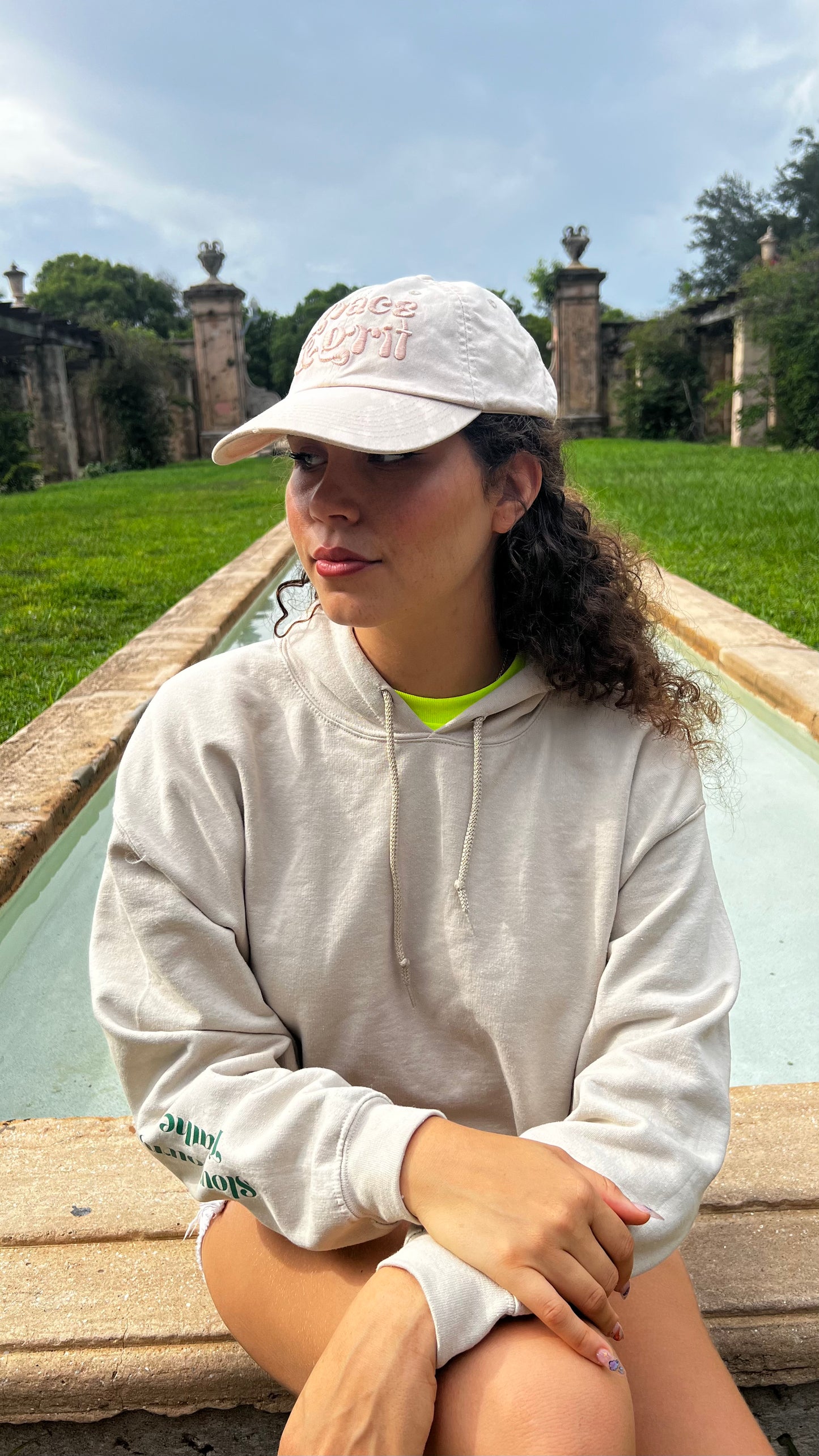 One Day at a Time Crop Hoodie in Light Khaki